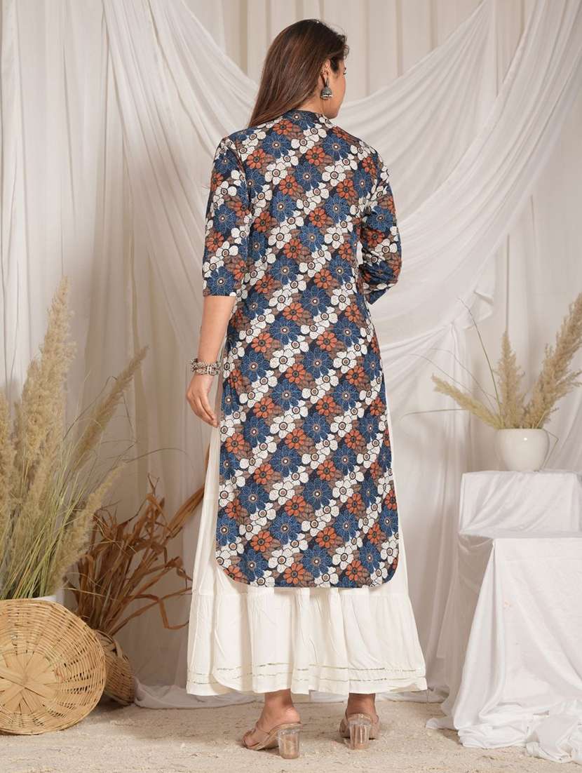 women floral three quarter sleeve kurta skirt set - 22507527 -  Standard Image - 4