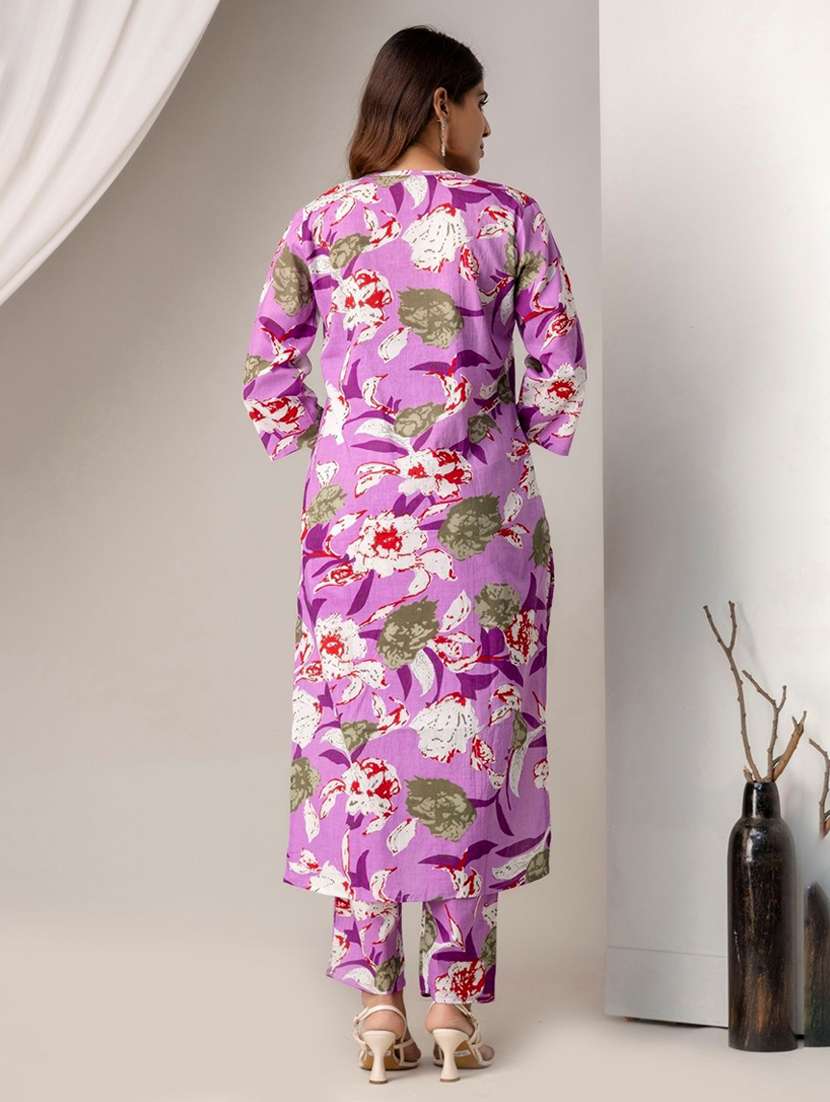 women printed three quarter sleeve kurta pant set - 22507535 -  Standard Image - 4