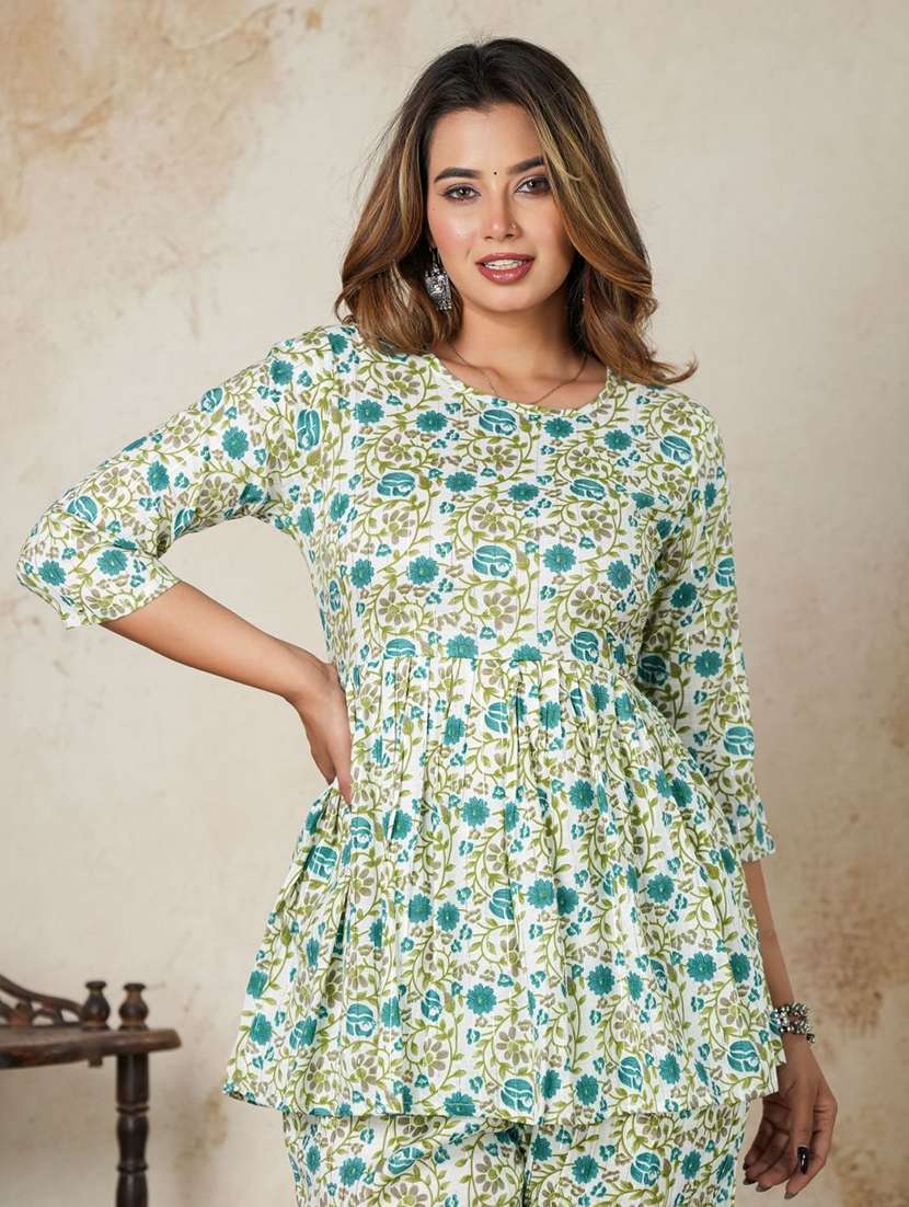 women floral printed round neck top and trouser co-ord set - 22507550 -  Standard Image - 1