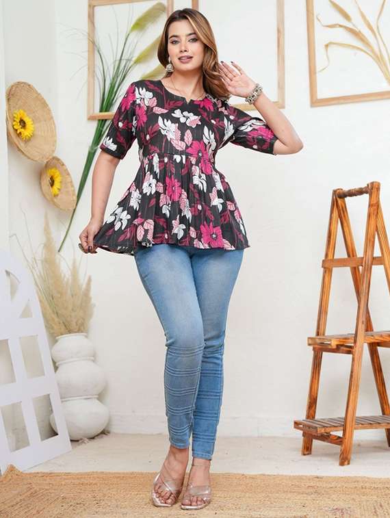 women floral printed short sleeves peplum top - 22507560 -  Standard Image - 4