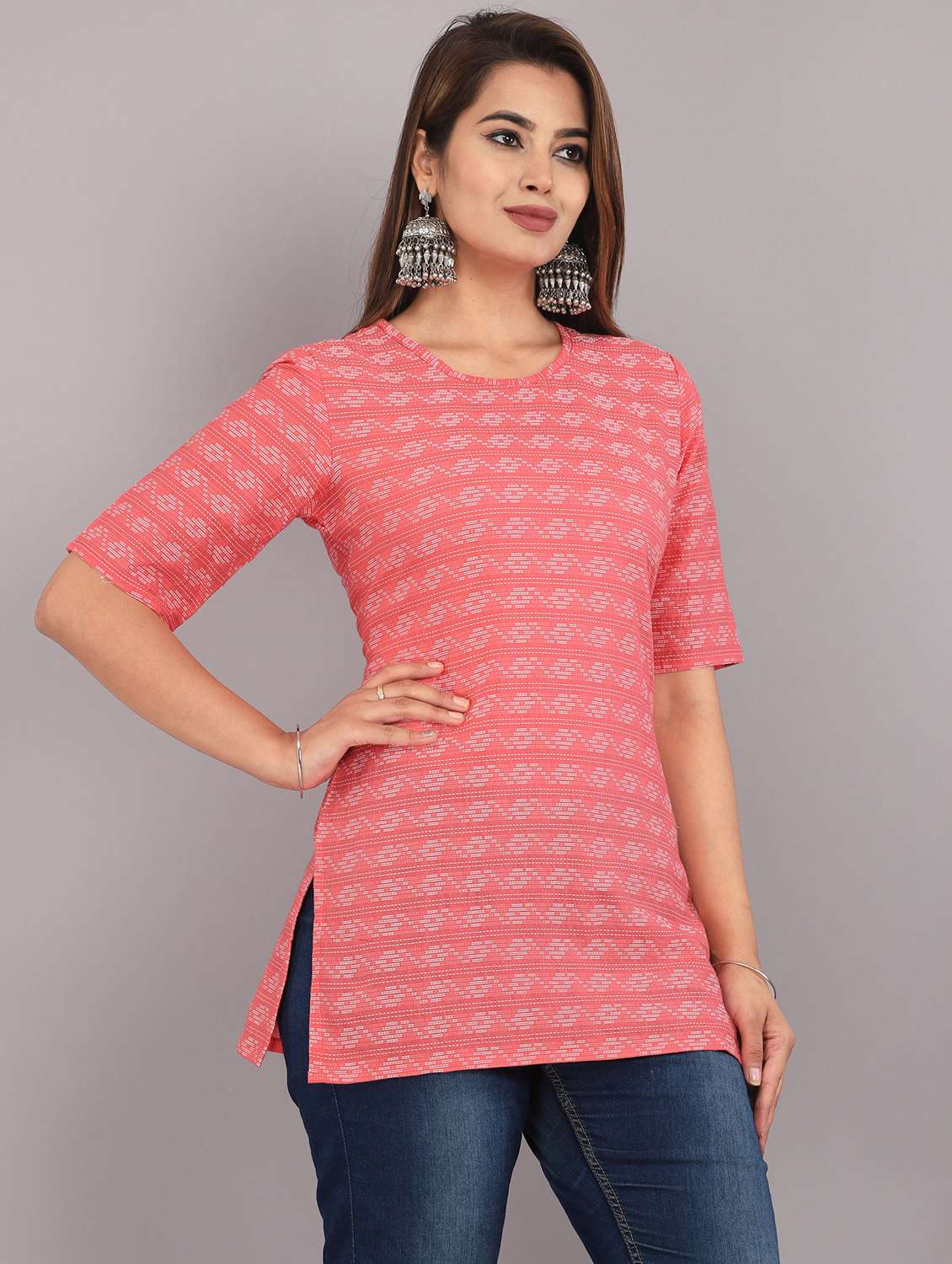 women printed round neck regular long top - 22507567 -  Standard Image - 1