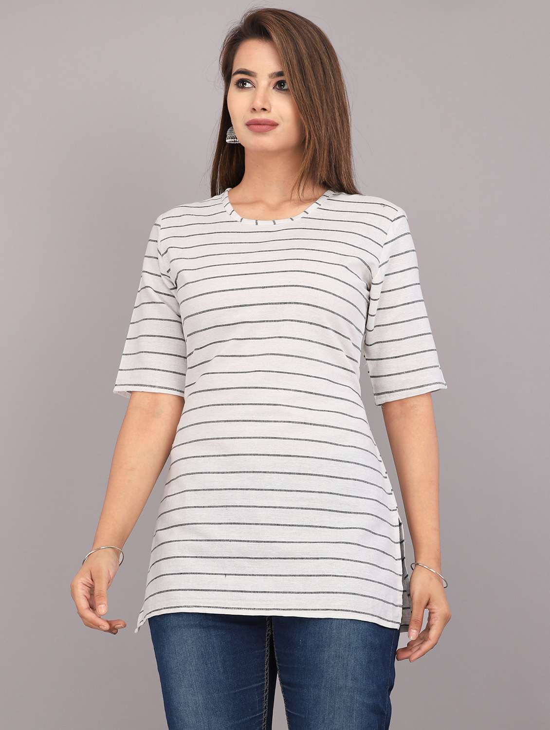 women printed round neck regular long top - 22507578 -  Standard Image - 1