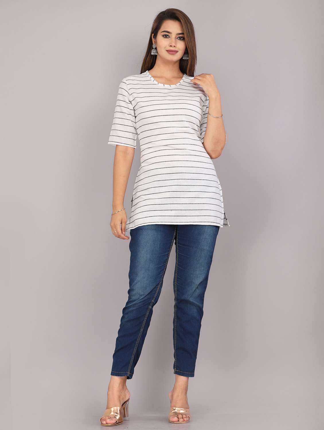 women printed round neck regular long top - 22507578 -  Standard Image - 4