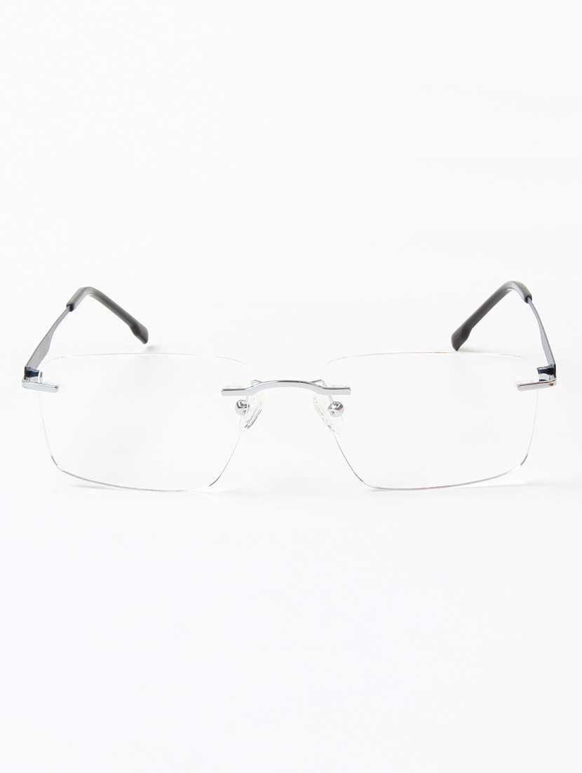 ted smith unisex metal rectangle silver rimless frames - 22507729 -  Standard Image - 1