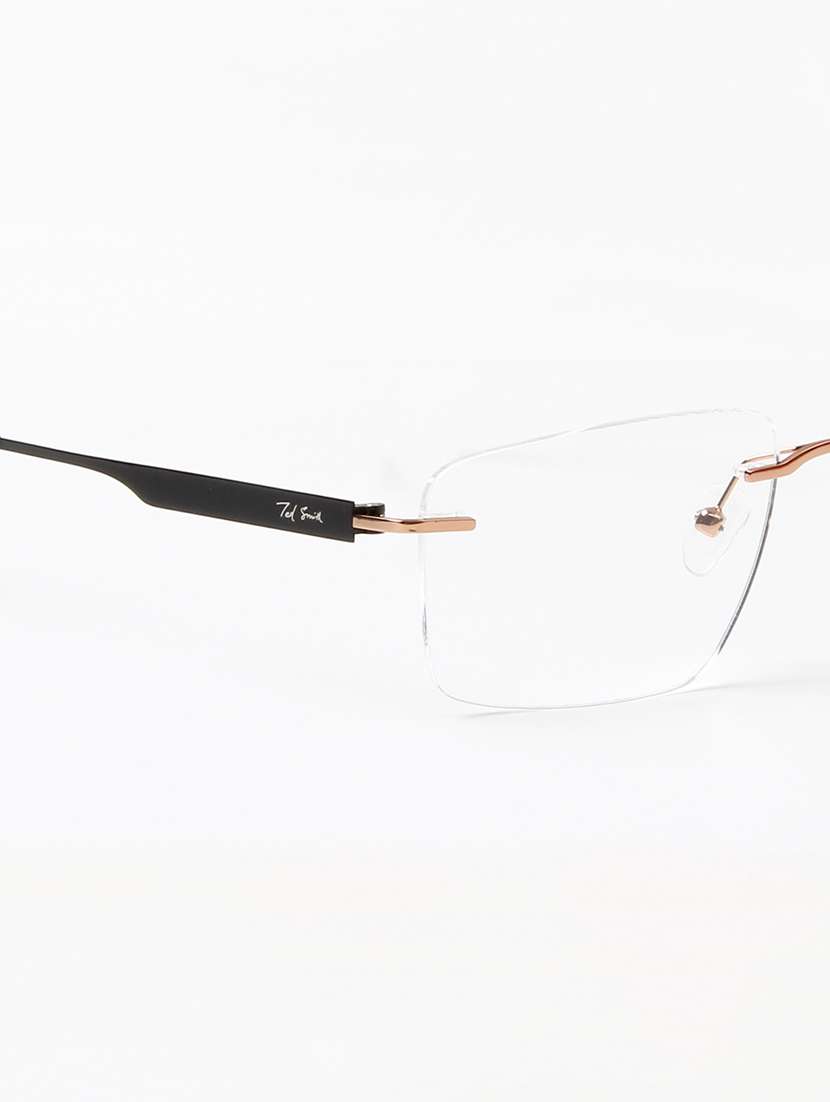 ted smith unisex metal rectangle gold rimless frames - 22507730 -  Standard Image - 4