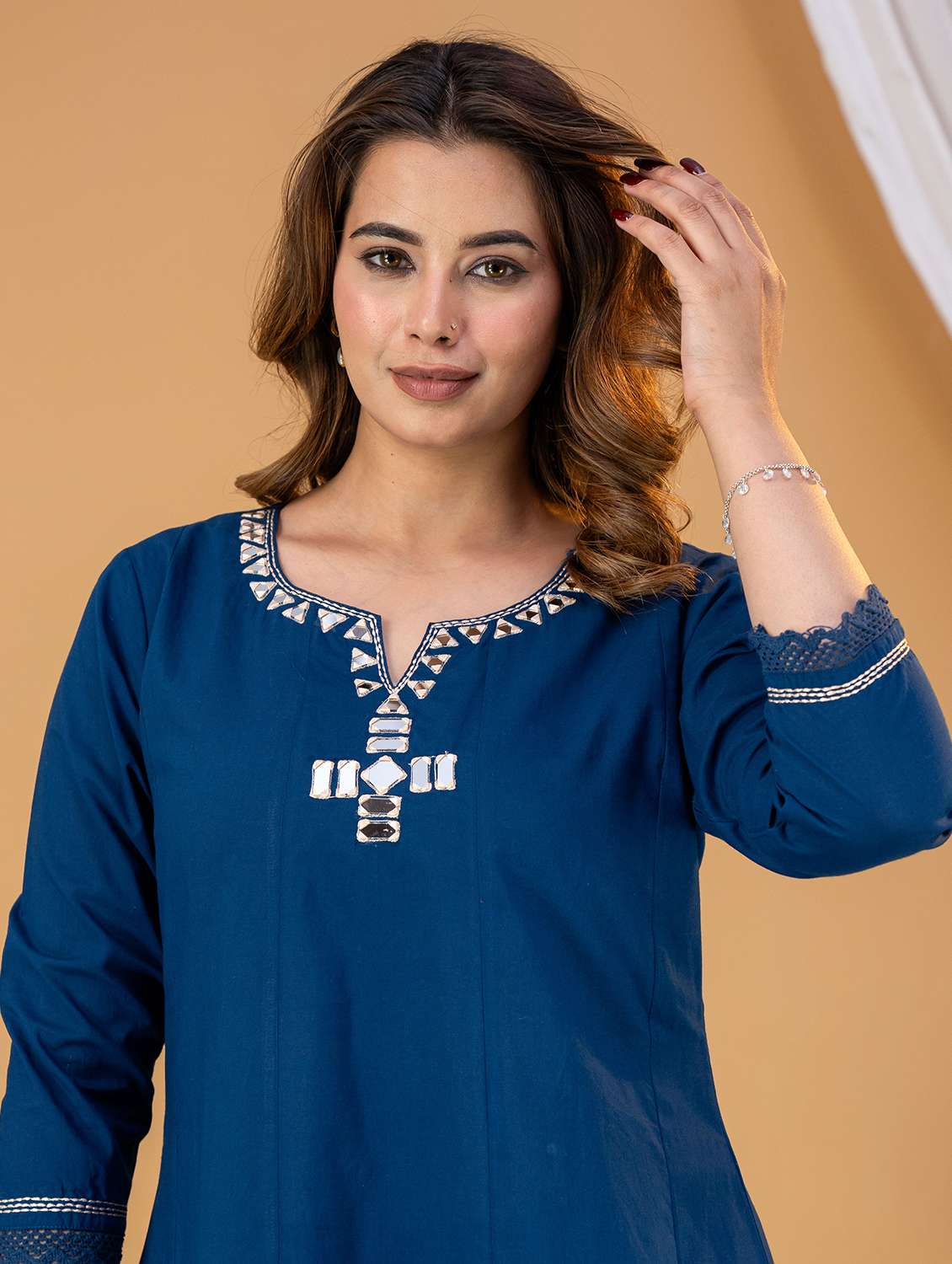 women embroidered three quarter sleeve ethnic co-ord set - 22507809 -  Standard Image - 1