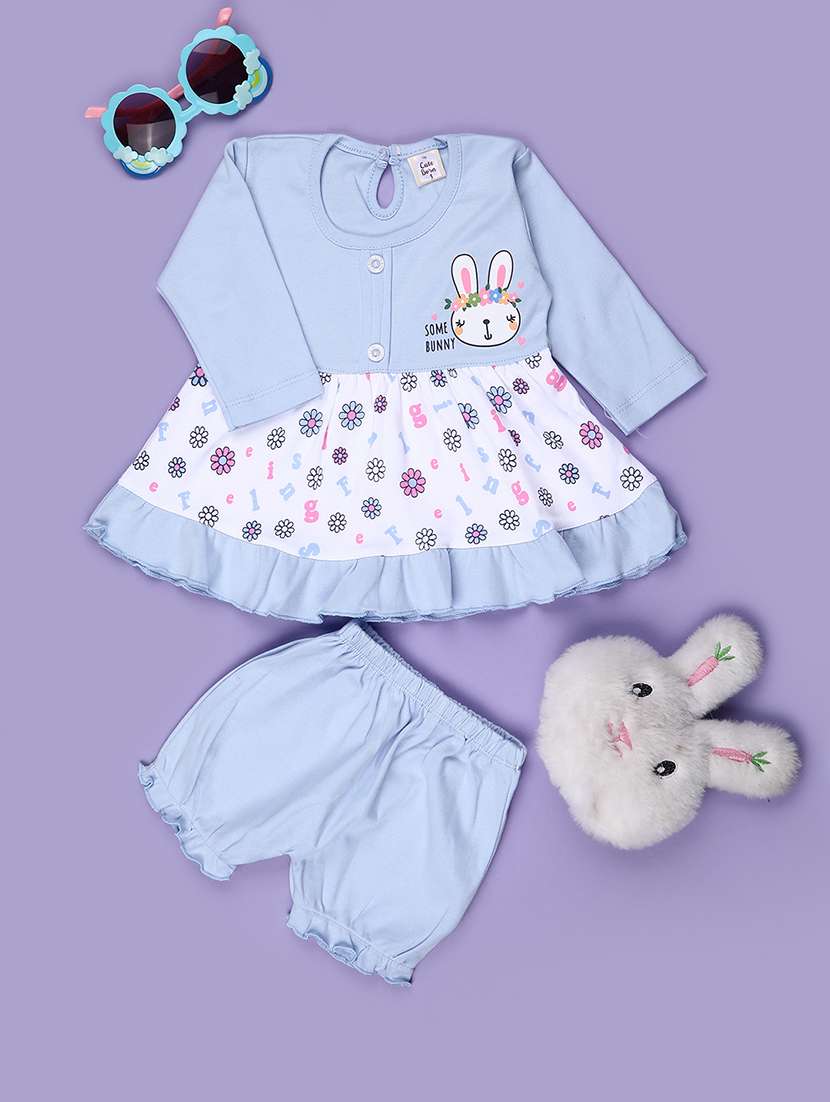 Girls Printed Long Sleeves Frock With Bloomer - 22508035 -  Standard Image - 1