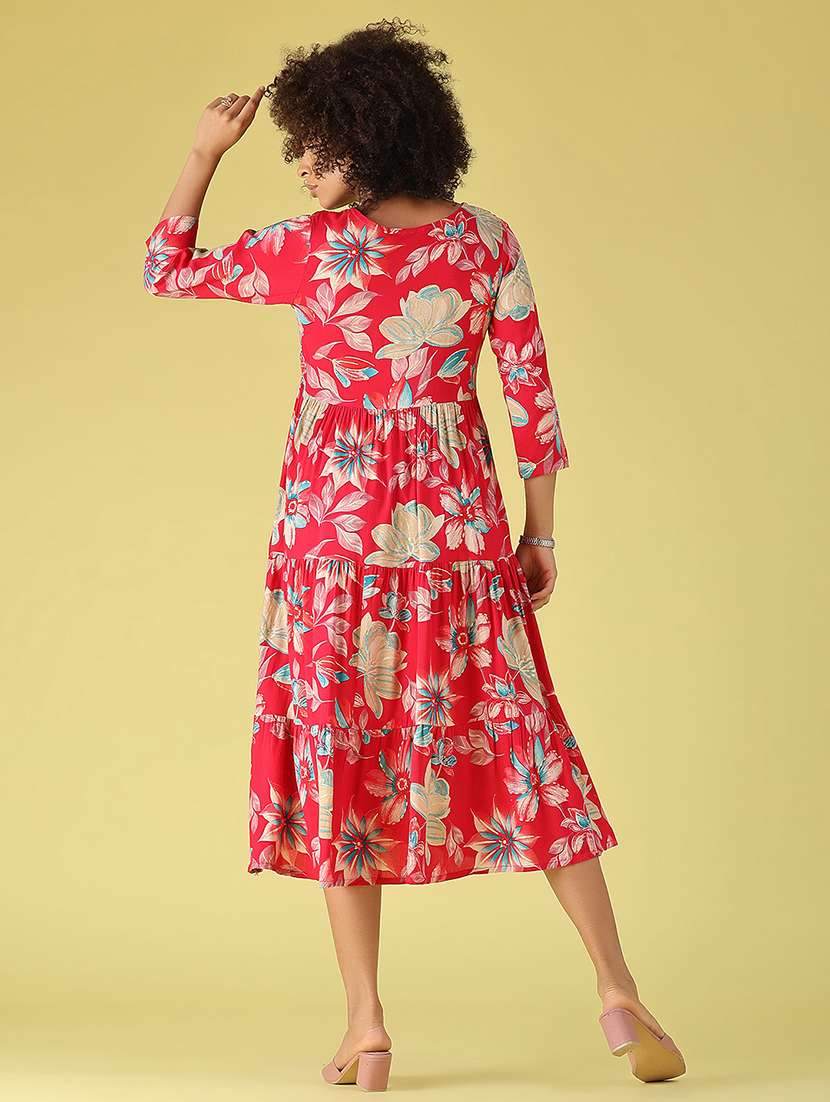 women printed three quarter sleeves tiered dress - 22508115 -  Standard Image - 4