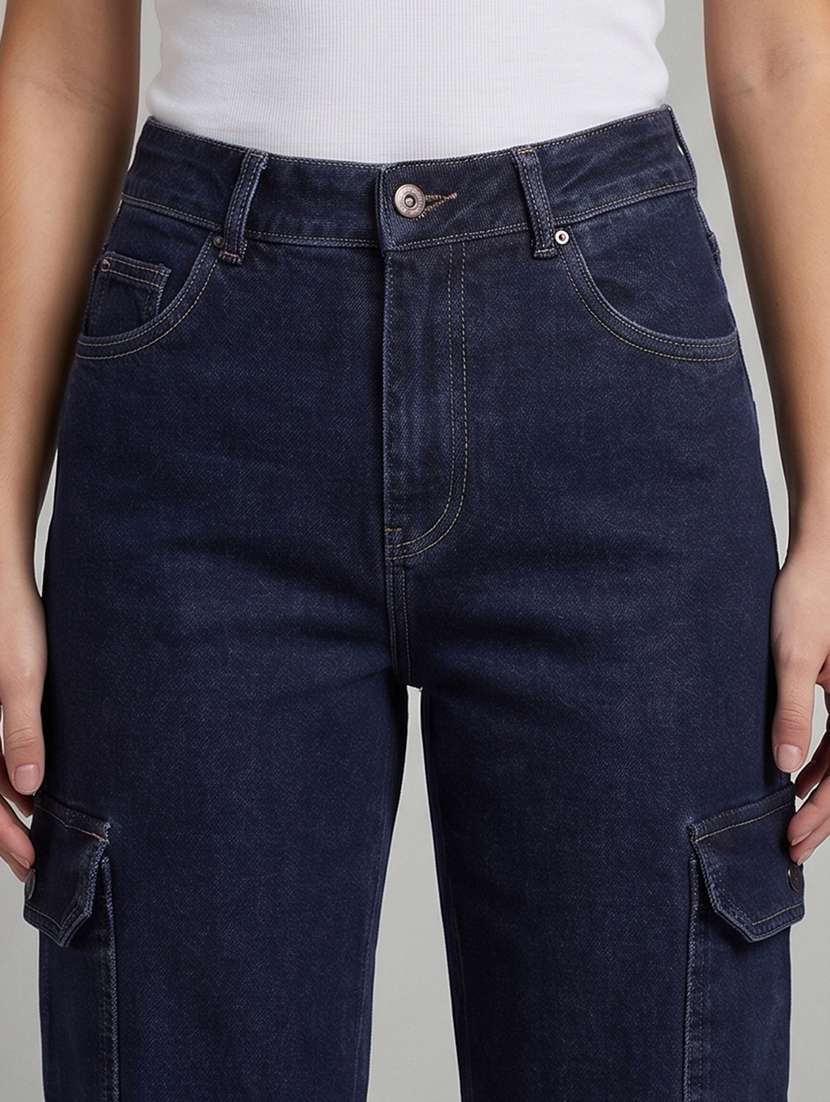 women solid high rise cargo jeans - 22508160 -  Standard Image - 1