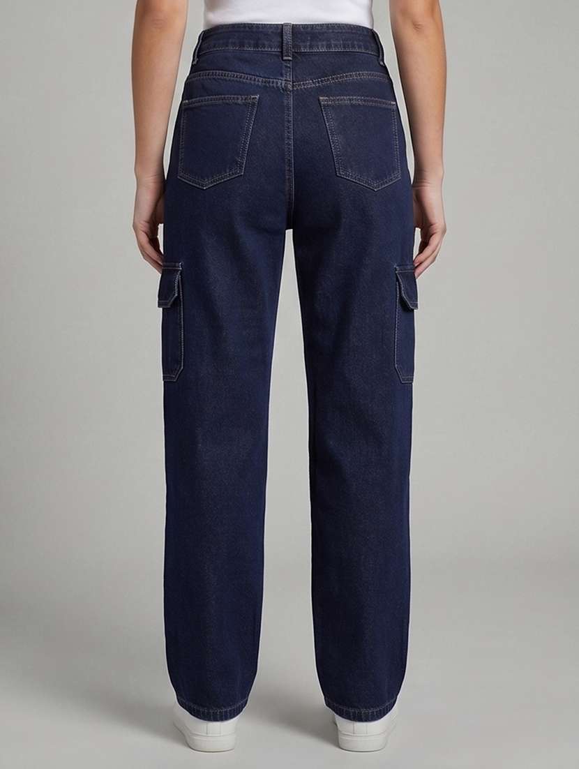 women solid high rise cargo jeans - 22508160 -  Standard Image - 4