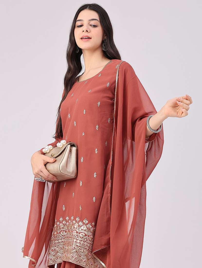 Women Embroidered Three Quarter Sleeve Kurta Sharara With Dupatta Set - 22508649 -  Standard Image - 4