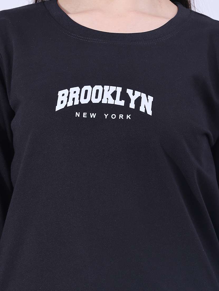 Women Typographic Long Sleeves Regular Fit T-shirt - 22508919 -  Standard Image - 1