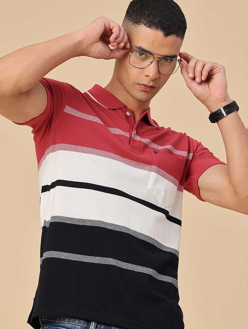 men striped short sleeve slim fit polo t-shirt