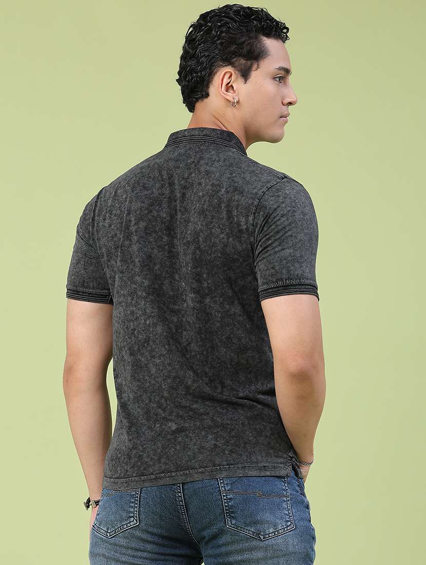 Men Self Design Short Sleeve Slim Fit Polo T-shirt - 22510979 -  Standard Image - 4