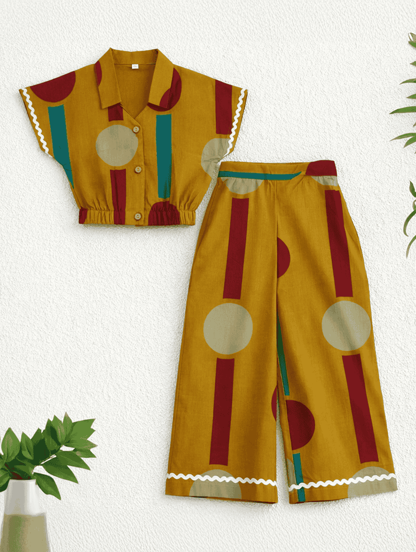 girls printed short sleeves shirt and trouser co-ord set - 22511068 -  Standard Image - 1