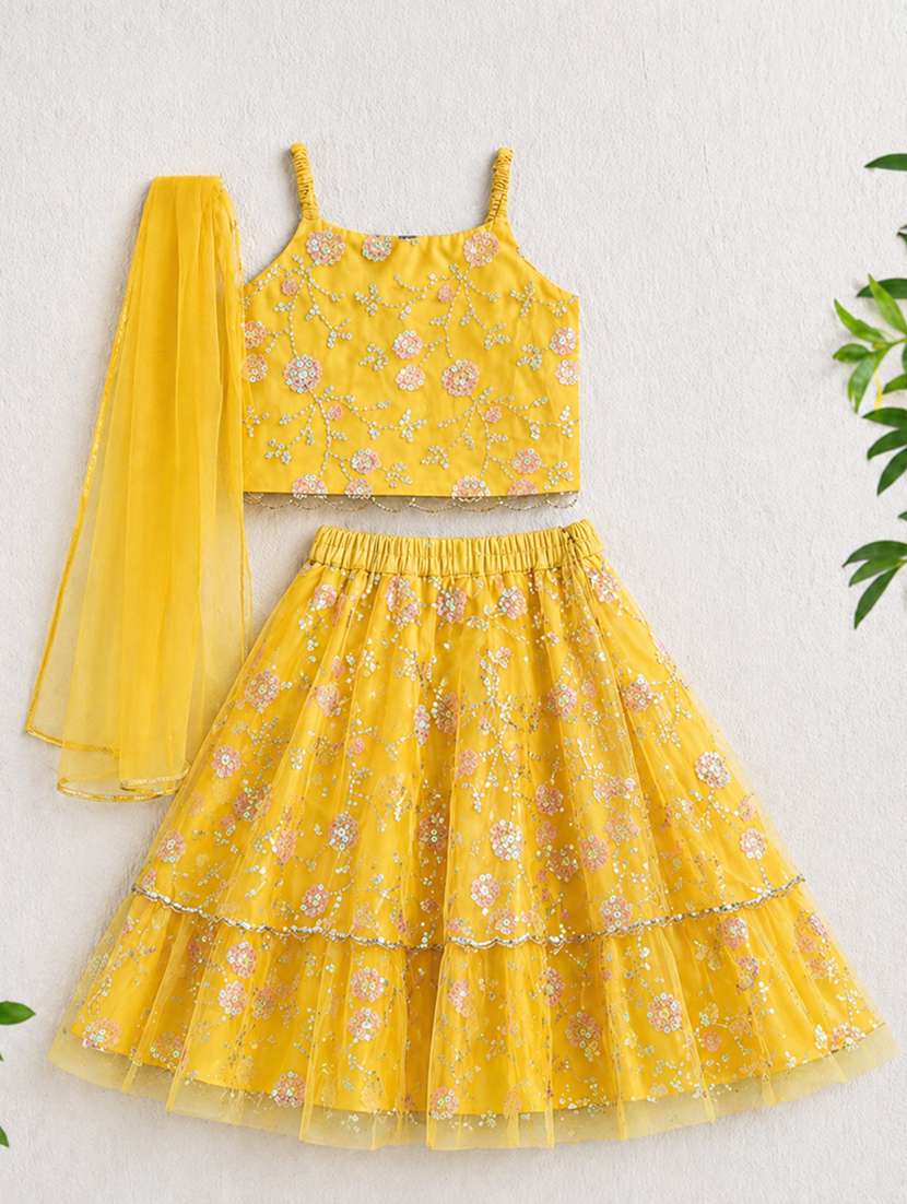 girls embroidered sleeveless lehenga choli set - 22511107 -  Standard Image - 1