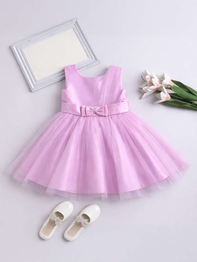 girls solid applique detailed sleeveless frock - 22511135 -  Standard Image - 1
