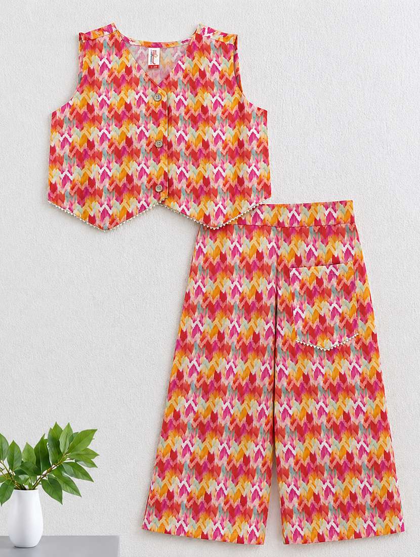 girls printed printed top and palazzo co-ord set - 22511156 -  Standard Image - 1