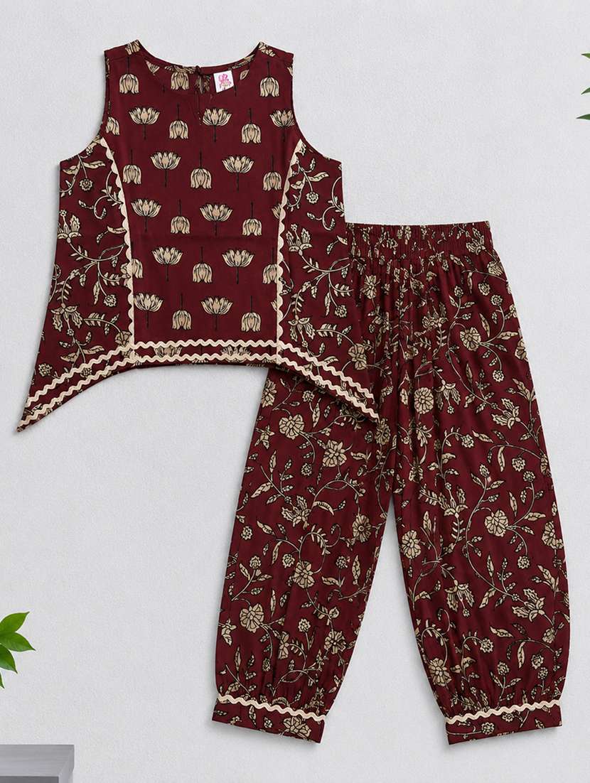 girls printed sleeveless kurta and salwar set - 22511161 -  Standard Image - 1