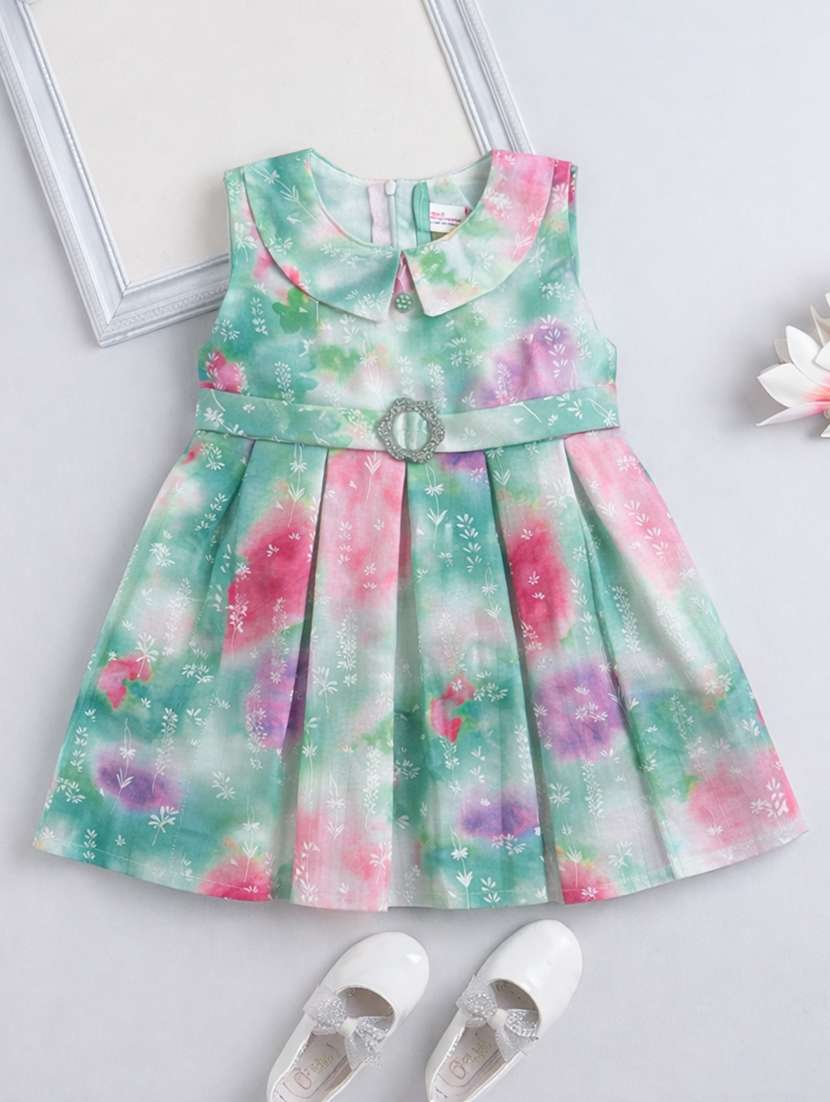 girls printed sleeveless peter pan collared frock - 22511200 -  Standard Image - 1