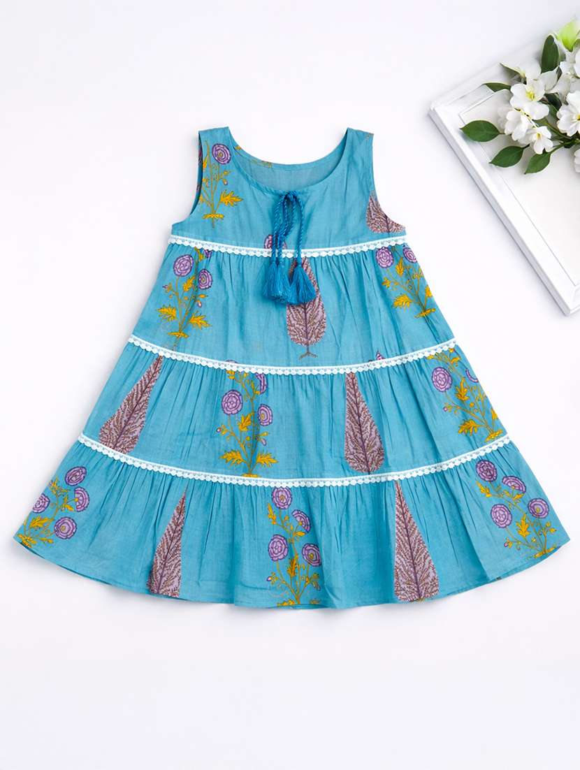 girls printed sleeveless tiered frock - 22511221 -  Standard Image - 1