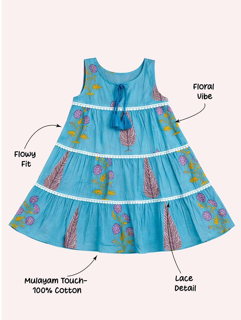 girls printed sleeveless tiered frock - 22511221 -  Standard Image - 4