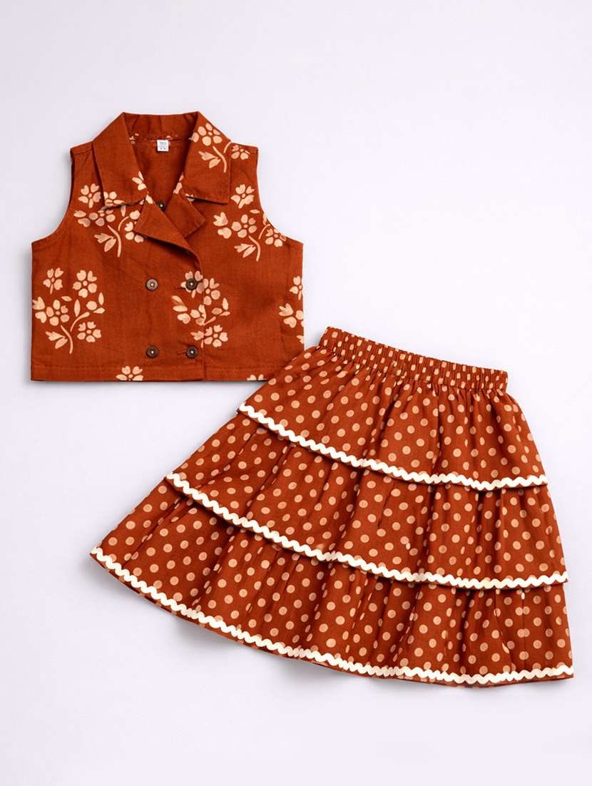 girls printed sleeveless top and skirt set - 22511235 -  Standard Image - 1