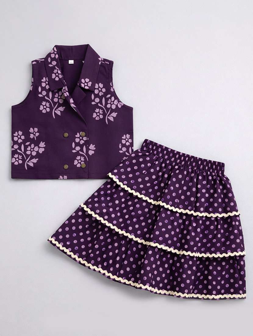 girls printed sleeveless top and skirt co-ord set - 22511236 -  Standard Image - 1