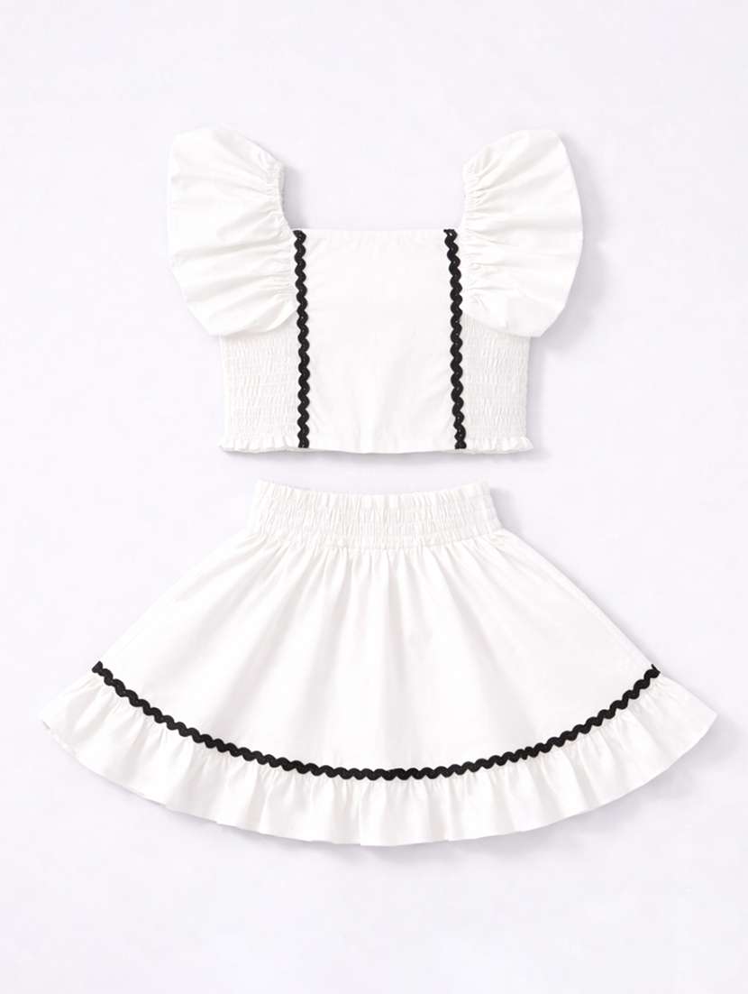girls solid square neck top and skirt co-ord set - 22511239 -  Standard Image - 1