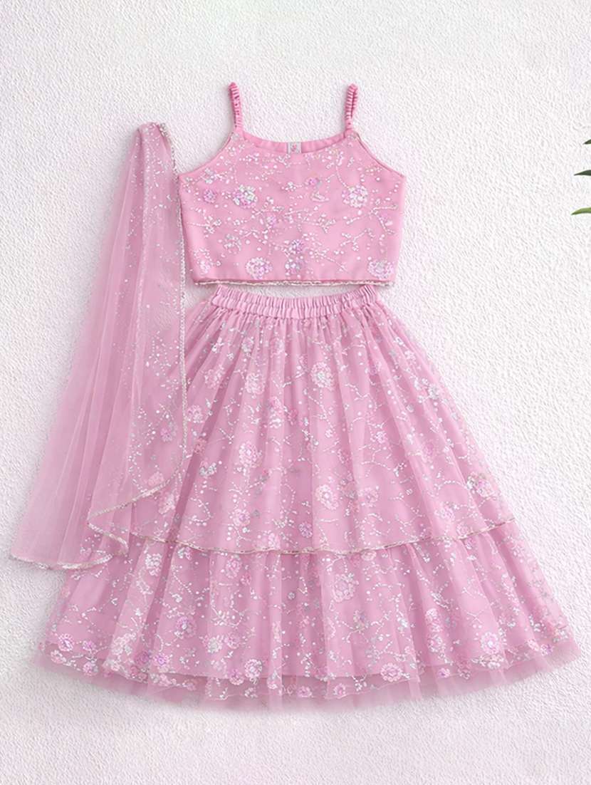 girls embroidered sleeveless lehenga choli set - 22511241 -  Standard Image - 1