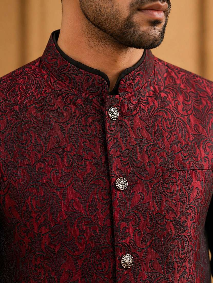 men self design mandarin neck nehru jacket - 22511279 -  Standard Image - 1