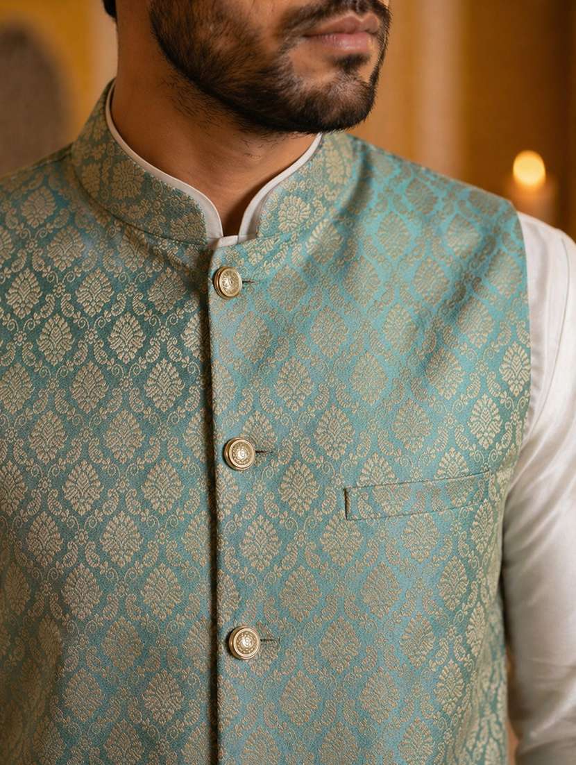 men self design mandarin neck nehru jacket - 22511281 -  Standard Image - 1