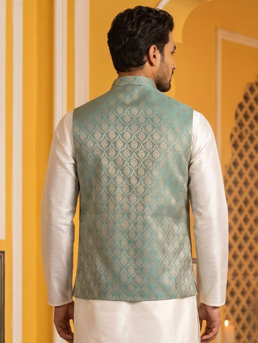 men self design mandarin neck nehru jacket - 22511281 -  Standard Image - 4