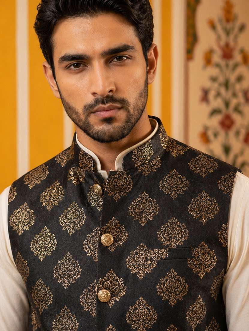 men self design mandarin neck nehru jacket - 22511283 -  Standard Image - 1