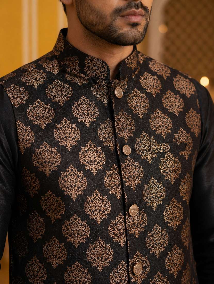 men self design mandarin neck nehru jacket - 22511284 -  Standard Image - 1
