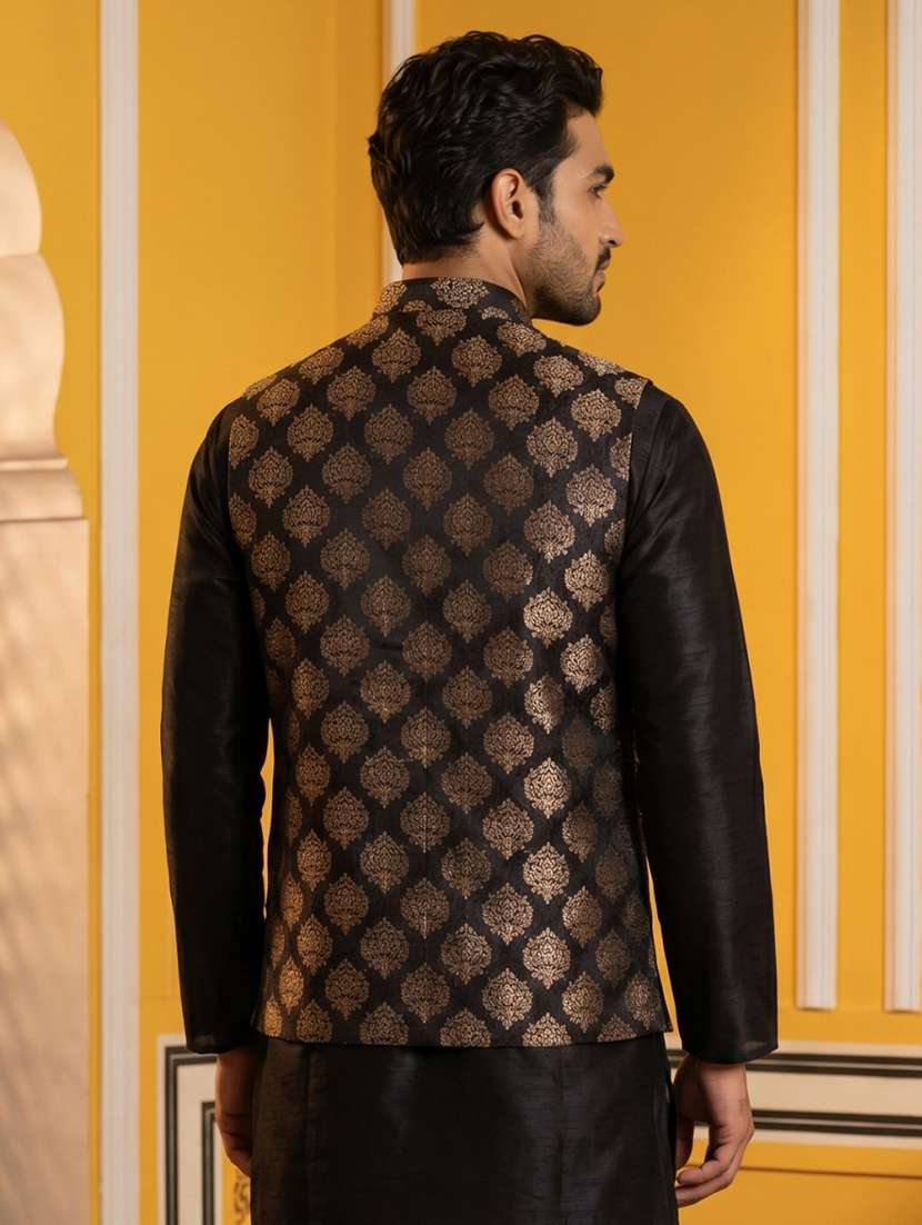 men self design mandarin neck nehru jacket - 22511284 -  Standard Image - 4