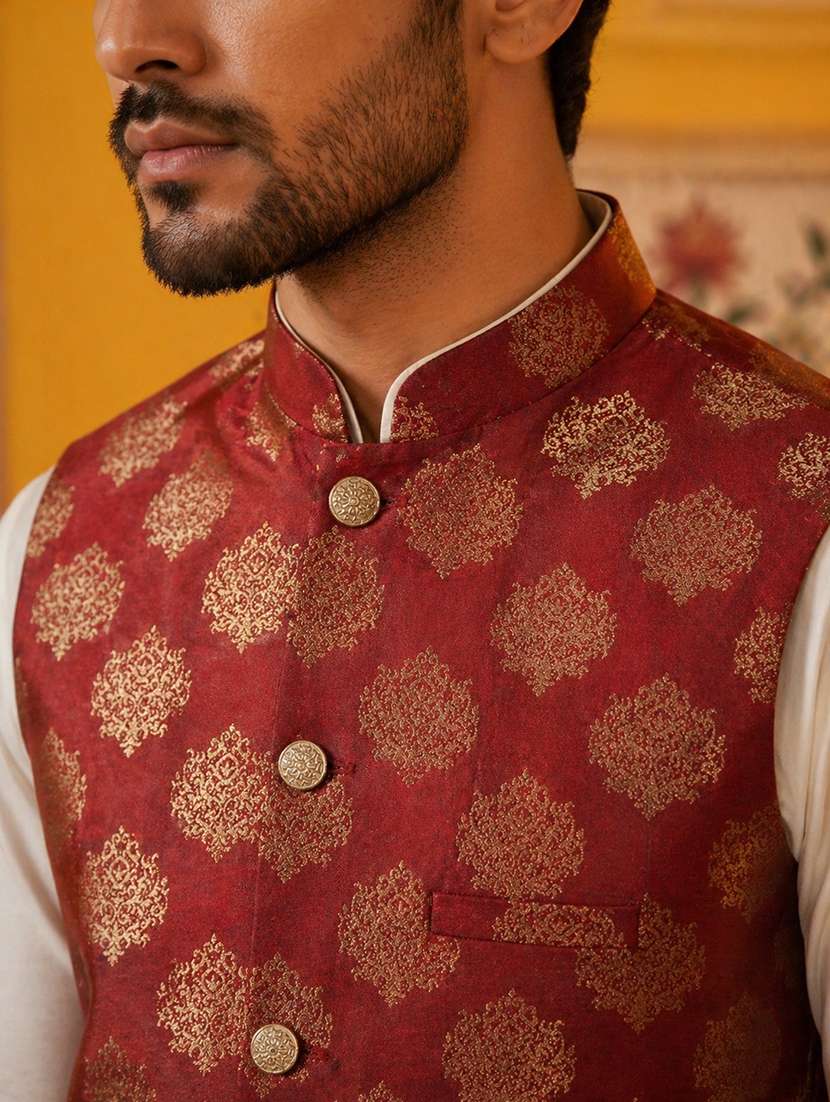 men self design mandarin neck nehru jacket - 22511285 -  Standard Image - 1