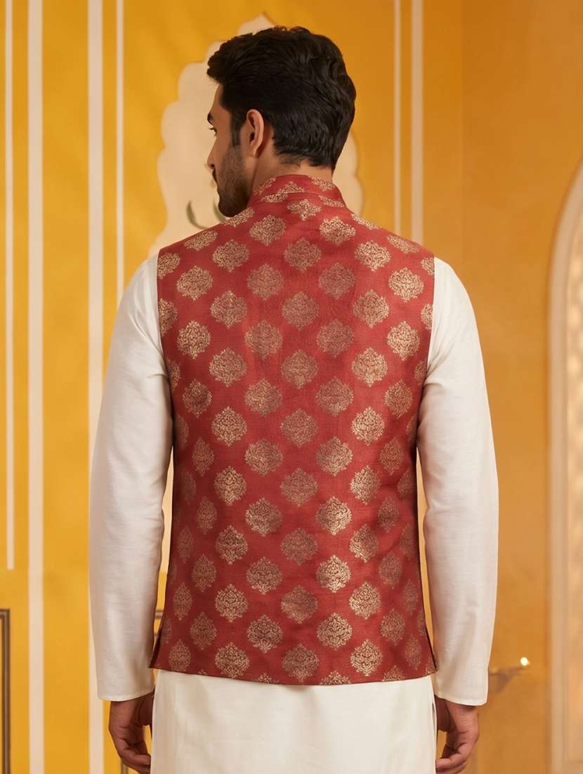 men self design mandarin neck nehru jacket - 22511285 -  Standard Image - 4