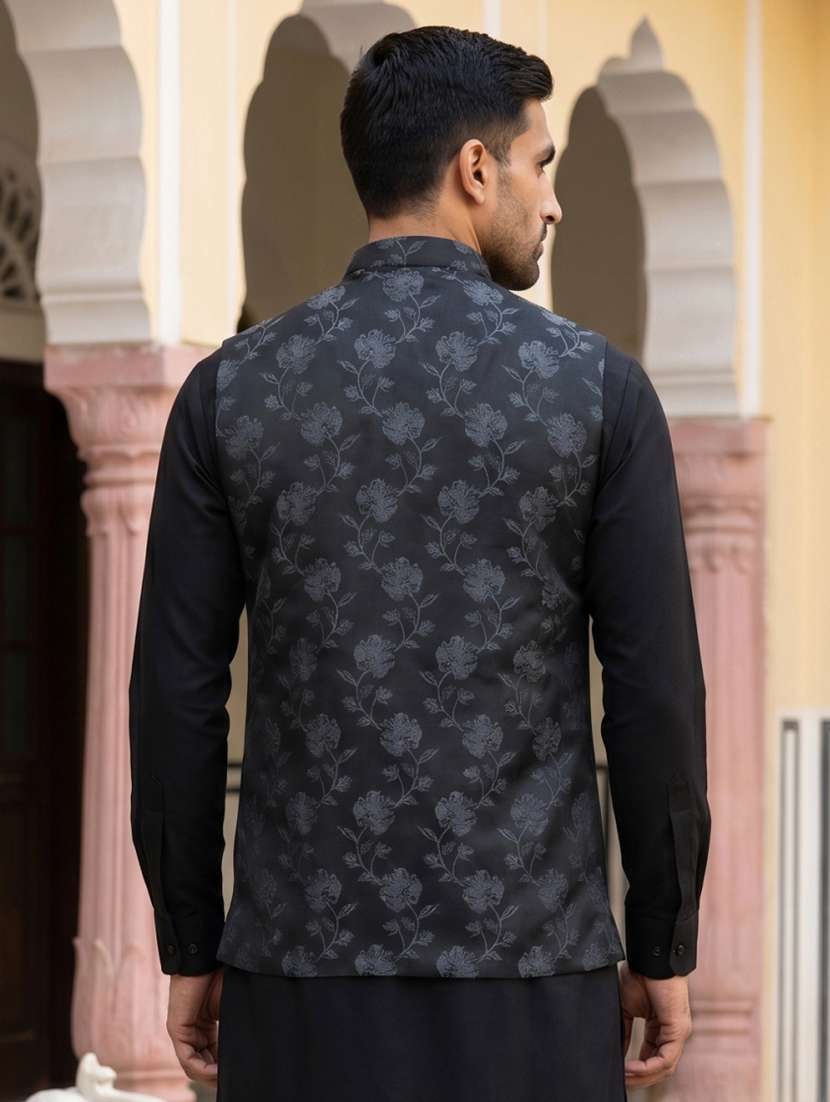 men floral mandarin neck nehru jacket - 22511287 -  Standard Image - 4
