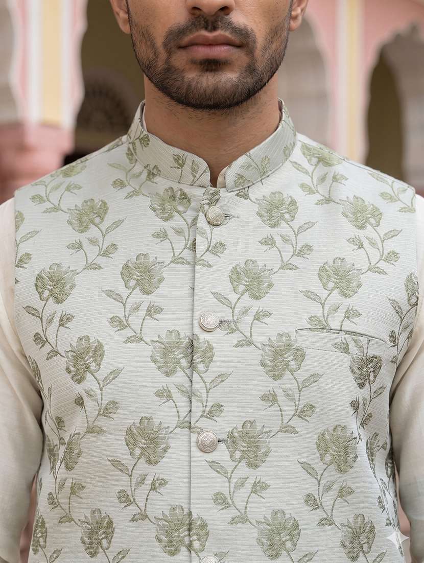 men floral mandarin neck nehru jacket - 22511289 -  Standard Image - 1