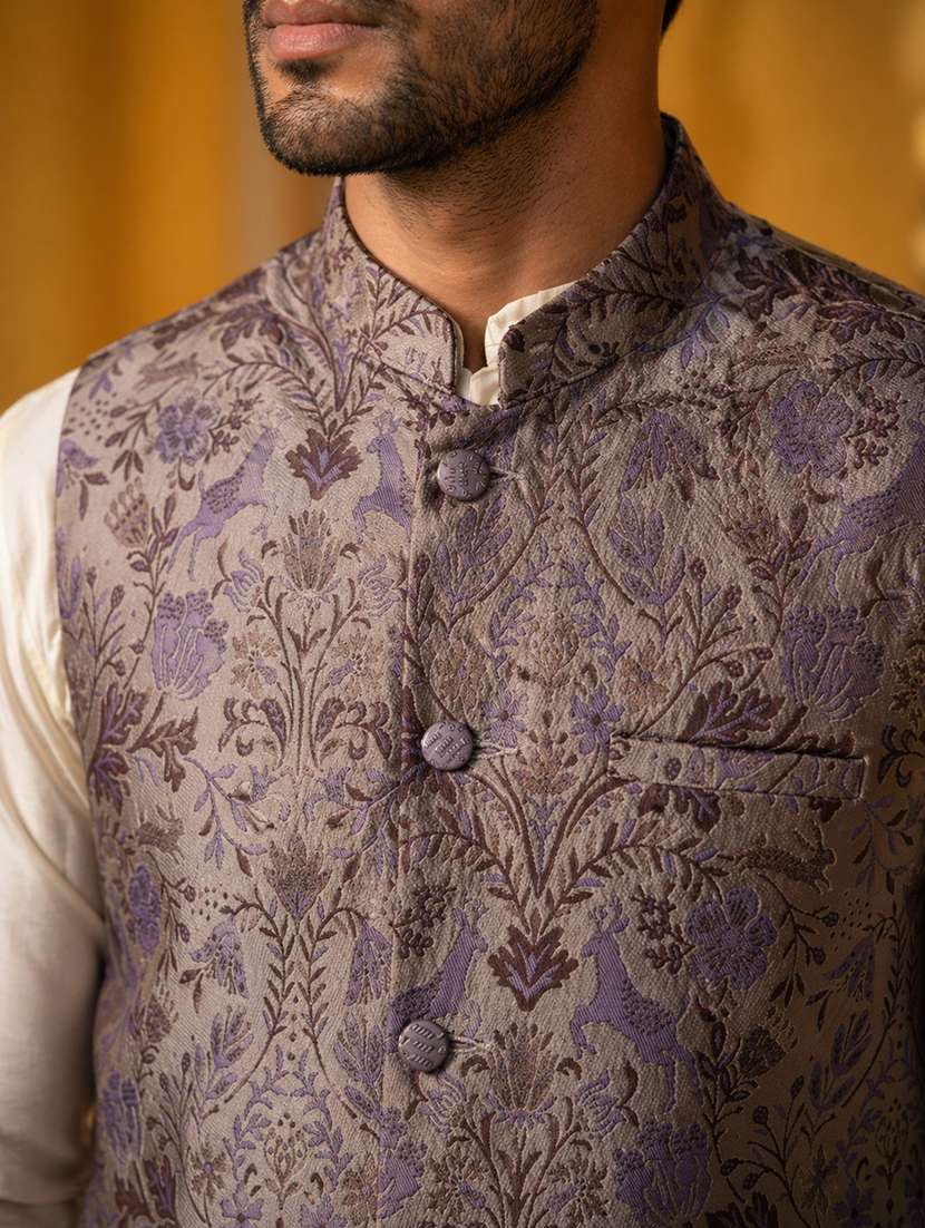 men self design mandarin neck nehru jacket - 22511291 -  Standard Image - 1