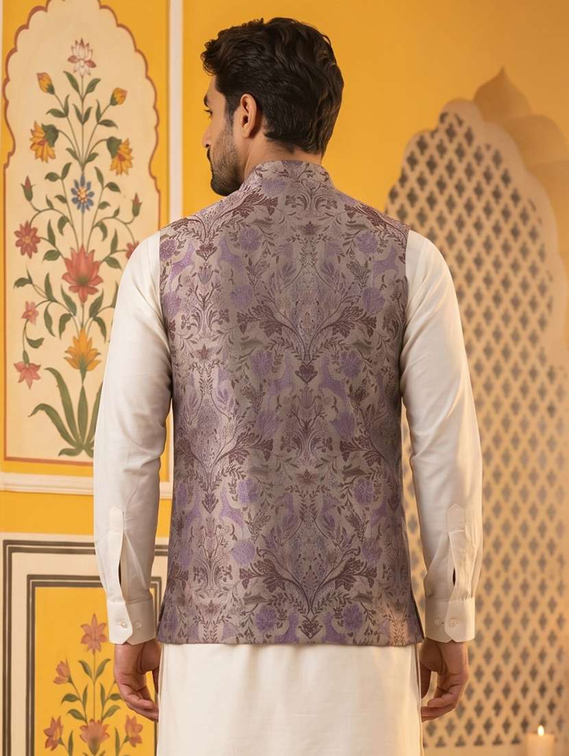 men self design mandarin neck nehru jacket - 22511291 -  Standard Image - 4