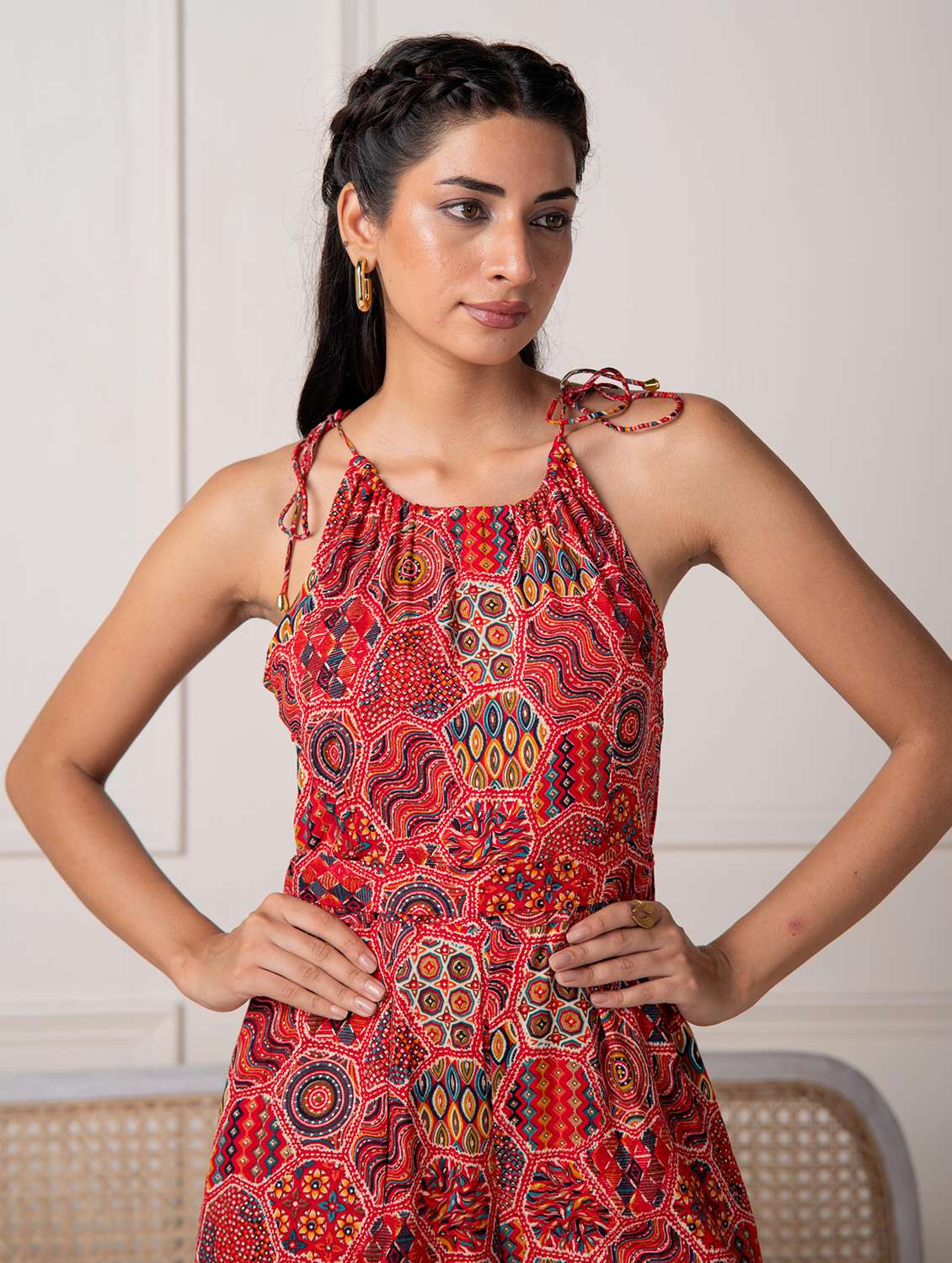 women printed halter neck full leg jumpsuit - 22511295 -  Standard Image - 1
