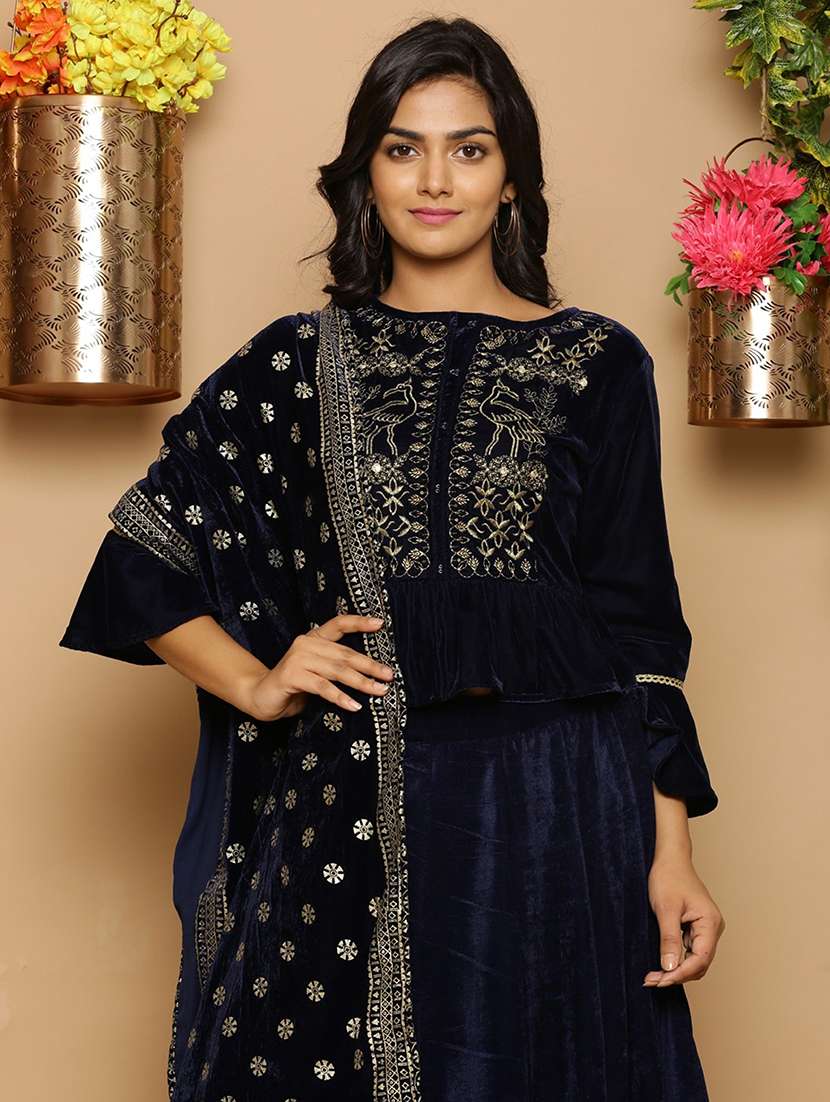 women embroidered round neck lehenga choli set - 22511301 -  Standard Image - 1