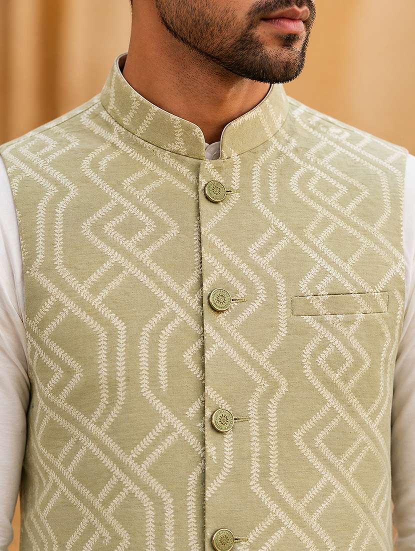 men embroidered mandarin neck nehru jacket - 22511302 -  Standard Image - 1