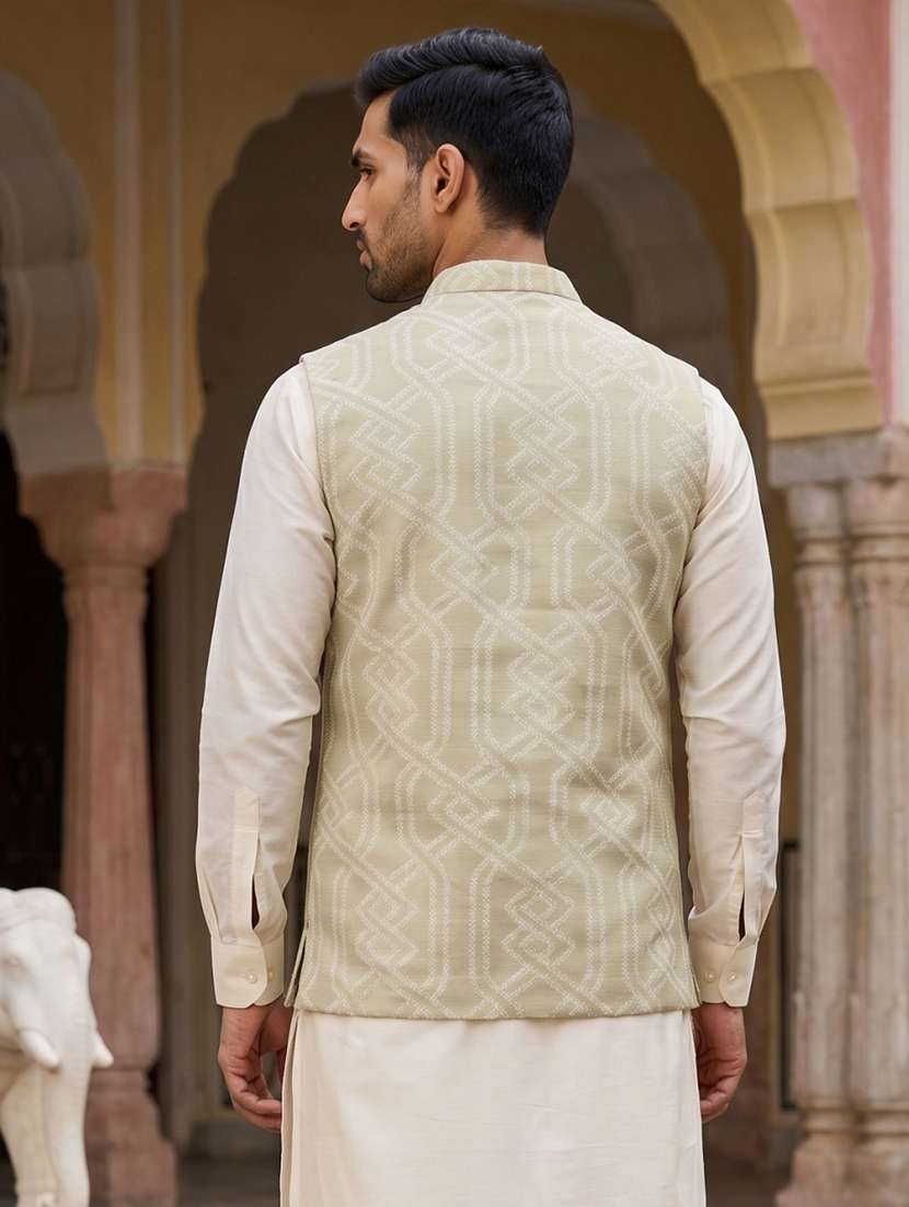 men embroidered mandarin neck nehru jacket - 22511302 -  Standard Image - 4