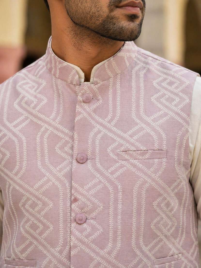 men embroidered mandarin neck nehru jacket - 22511303 -  Standard Image - 1