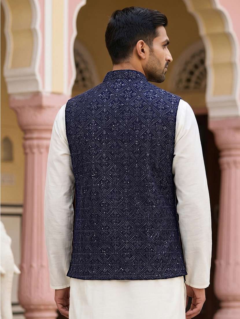men embroidered mandarin neck nehru jacket - 22511304 -  Standard Image - 4