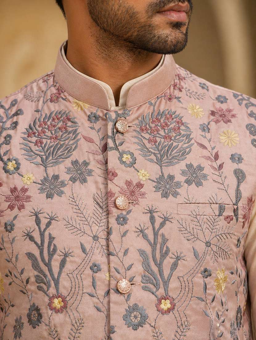 men embroidered mandarin neck nehru jacket - 22511306 -  Standard Image - 1