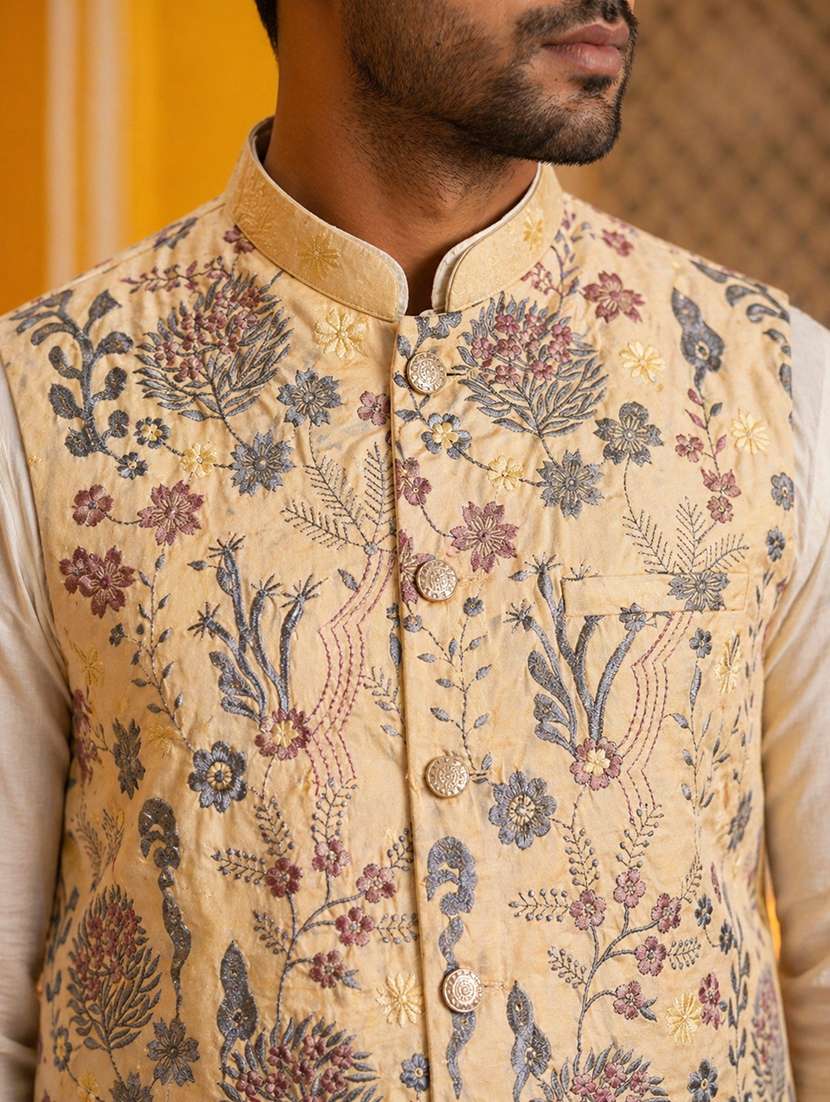 men embroidered mandarin neck nehru jacket - 22511308 -  Standard Image - 1